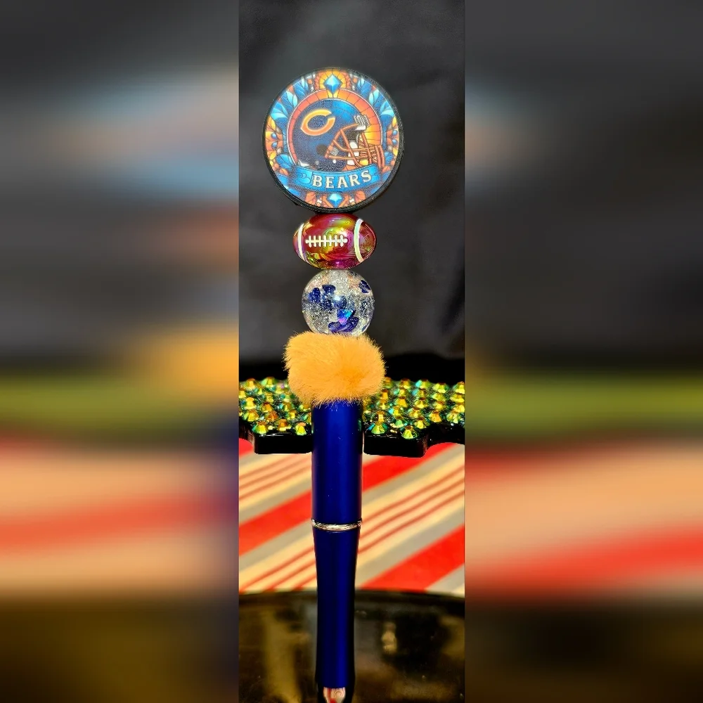 NFL Chicago Bears Sparkly/Blingy Custom Created Super Fan Beaded Pen